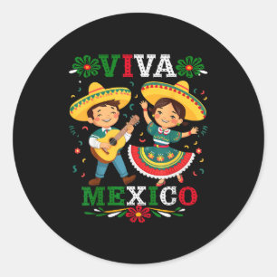 Viva Mexico Schattige Cartoon Mexicaanse Jongen &  Ronde Sticker