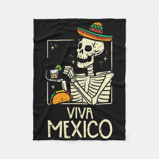 Viva Mexico Skeleton Cinco De Mayo Mexicaanse Inde Fleece Deken (Voorkant)