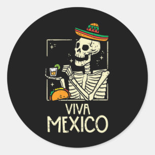 Viva Mexico Skeleton Cinco De Mayo Mexicaanse Inde Ronde Sticker