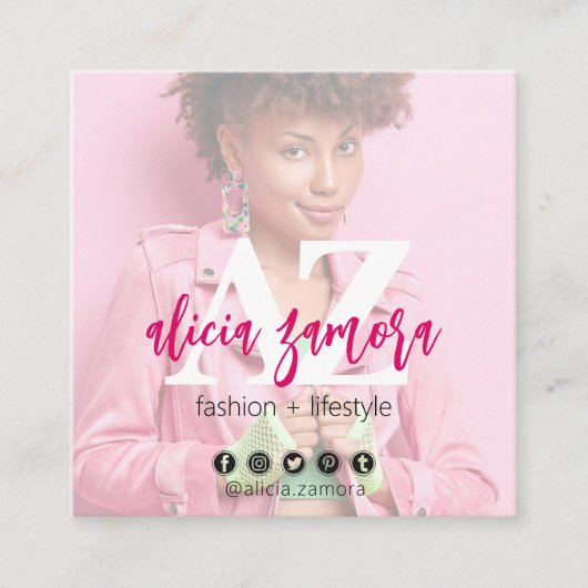 Viva Modern Magenta Social Influencer Aangepaste F Vierkante Visitekaartje (Voorkant)