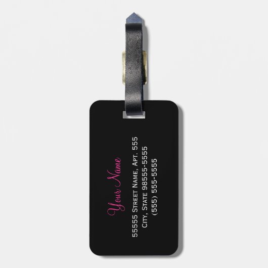 Vivacious Donkerroze lintlintafdruk met naam Bagagelabel (Achterkant verticaal)