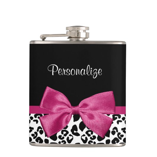 Vivacious Donkerroze lintlintafdruk met naam Heupfles (Voorkant)