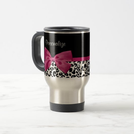 Vivacious Donkerroze lintlintafdruk met naam Reisbeker (Voorkant links)