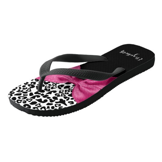 Vivacious Donkerroze lintlintafdruk met naam Teenslippers (Schuin)