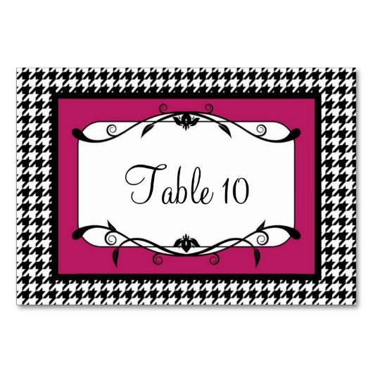 Vivacious Pink and Black Houndstooth Table Kaart (Achterkant)