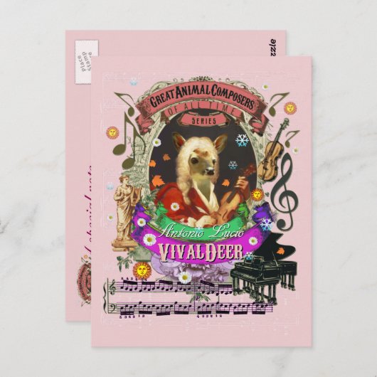 Vivalhert Funny deer Fawn Animal Composer Vivaldi Briefkaart (Voorkant / Achterkant)