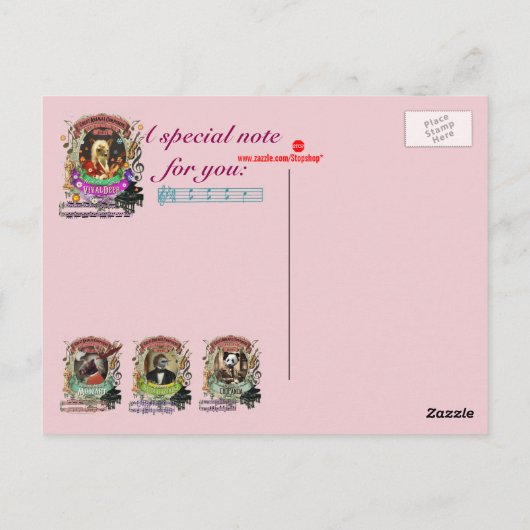 Vivalhert Funny deer Fawn Animal Composer Vivaldi Briefkaart (Achterkant)