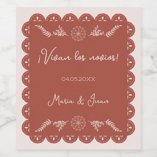 Vivan Los Novios Papel Picado Mexicaanse bruiloft Wijn Etiket (Enkel label)