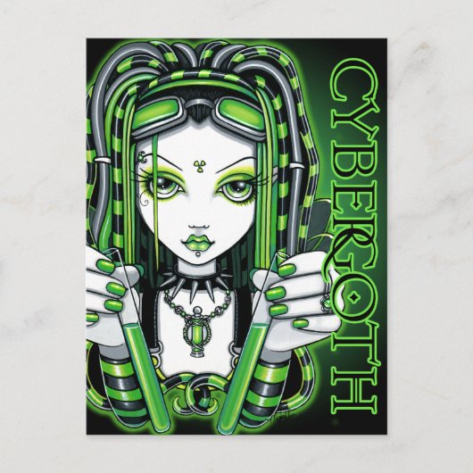 Vivian Cybergoth Toxic Green Fairy Briefkaart (Voorkant)