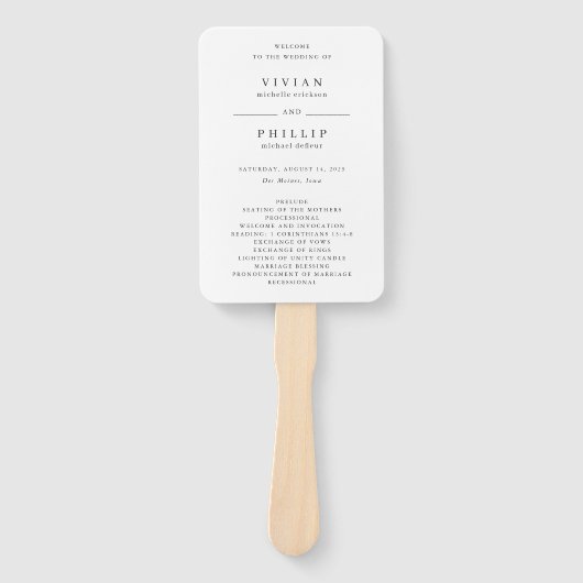 Vivian eenvoudige elegante bruiloft programma handwaaier (Voorkant)