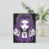 "Vivian" Paarse Cyber Gothic Fairy Art Briefkaart (Staand voorkant)
