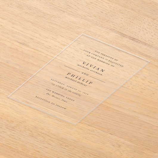 Vivian Simple Elegant Wedding Acryl Uitnodigingen (Laagn)