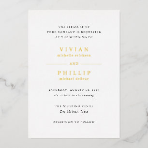 Vivian Simple Elegant Wedding Folie Uitnodiging