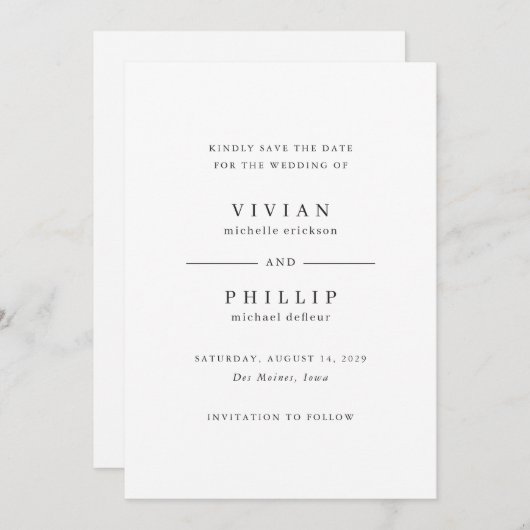 Vivian Simple Elegant Wedding Save The Date (Voorkant / Achterkant)