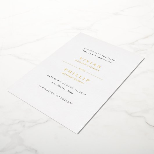 Vivian Simple Elegant Wedding Save the Date Folie Uitnodiging (Gedraaid)
