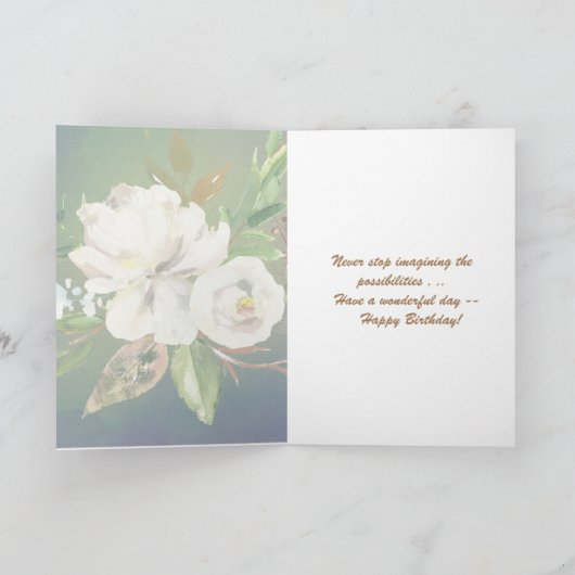 Vivian's Shop Happy Birthday met mooie bloemen Kaart (Binnen)