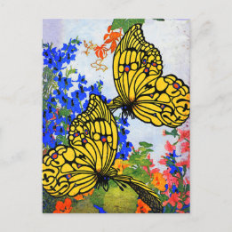 Vivid  1920 Butterflies and Garden Flowers Briefkaart