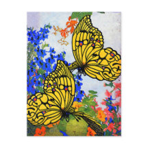 Vivid  1920 Butterflies and Garden Flowers