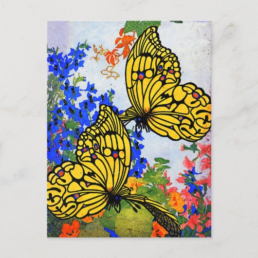 Vivid 1920 Butterflies and Garden Flowers Briefkaart (Voorkant)
