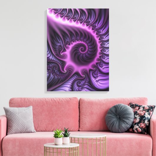 Vivid Abstract Cool Pink Paars Fractal Art Spiral Canvas Afdruk (Insitu (Woonkamer))