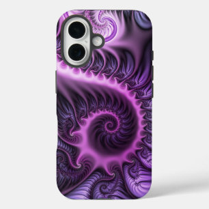 Vivid Abstract Cool Pink Paars Fractal Art Spiral iPhone 16 Hoesje
