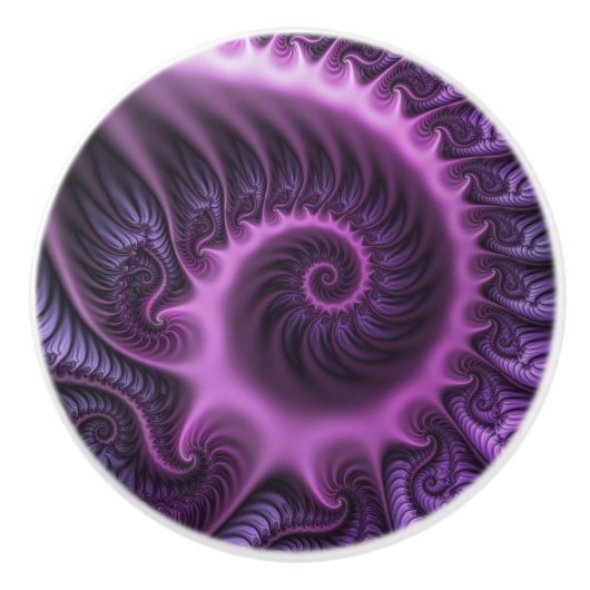 Vivid Abstract Cool Pink Paars Fractal Art Spiral Keramische Knop (Voorkant)