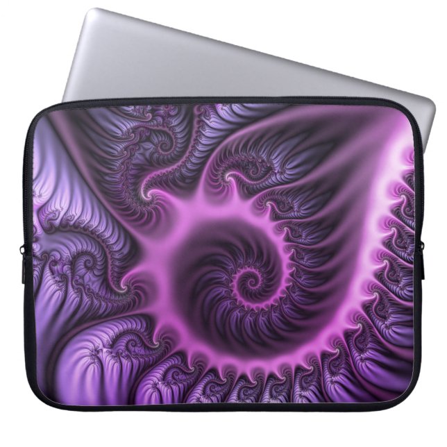 Vivid Abstract Cool Pink Paars Fractal Art Spiral Laptop Sleeve (Voorkant)
