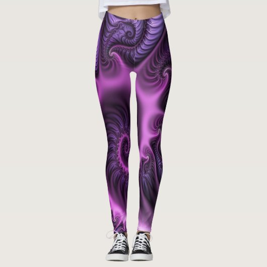 Vivid Abstract Cool Pink Paars Fractal Art Spiral Leggings (Voorkant)