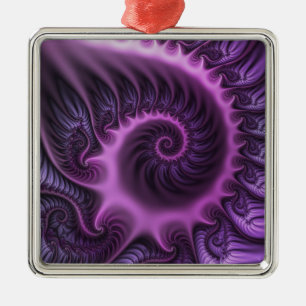 Vivid Abstract Cool Pink Paars Fractal Art Spiral Metalen Ornament