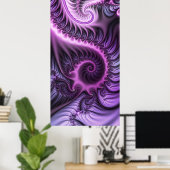 Vivid Abstract Cool Pink Paars Fractal Art Spiral Poster (Thuiskantoor)
