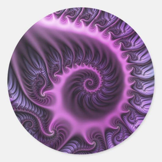 Vivid Abstract Cool Pink Paars Fractal Art Spiral Ronde Sticker (Voorkant)
