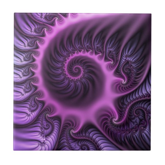 Vivid Abstract Cool Pink Paars Fractal Art Spiral Tegeltje (Voorkant)