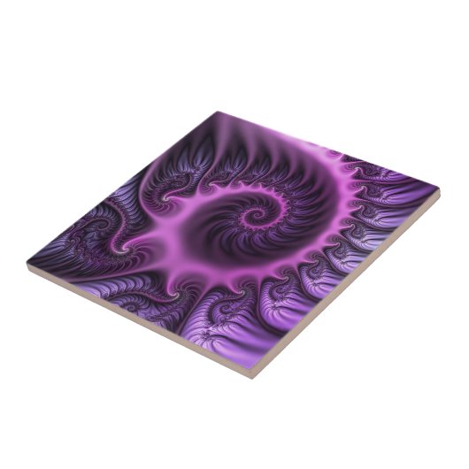 Vivid Abstract Cool Pink Paars Fractal Art Spiral Tegeltje (Zijkant)