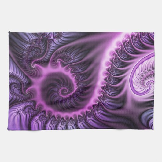 Vivid Abstract Cool Pink Paars Fractal Art Spiral Theedoek (Horizontaal)