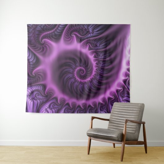 Vivid Abstract Cool Pink Paars Fractal Art Spiral Wandkleed (In Situ (horizontaal))