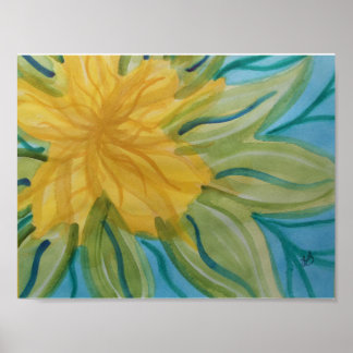 Vivid abstract waterverf gele bloem poster