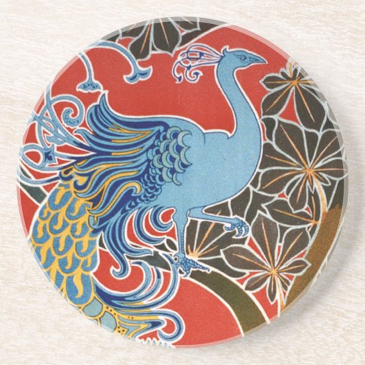 Vivid Art Nouveau Peacock Zandsteen Onderzetter (Voorkant)