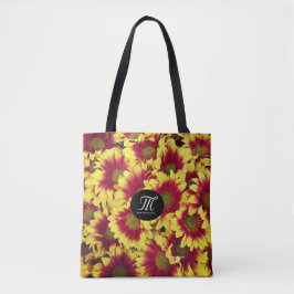 Vivid Autumn Red Yellow Mini Sunflower Tote Bag
