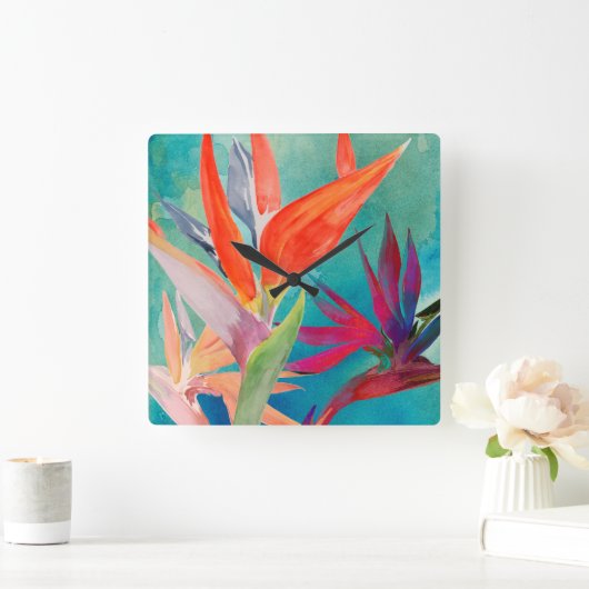 Vivid Birds of Paradise Vierkante Klok (Huis)