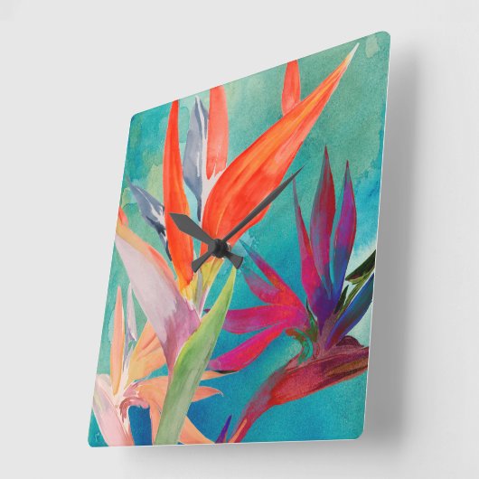 Vivid Birds of Paradise Vierkante Klok (Hoek)