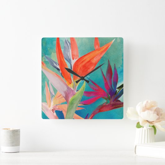 Vivid Birds of Paradise Vierkante Klok (Huis)