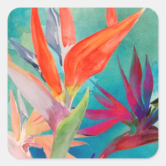 Vivid Birds of Paradise Vierkante Sticker (Voorkant)
