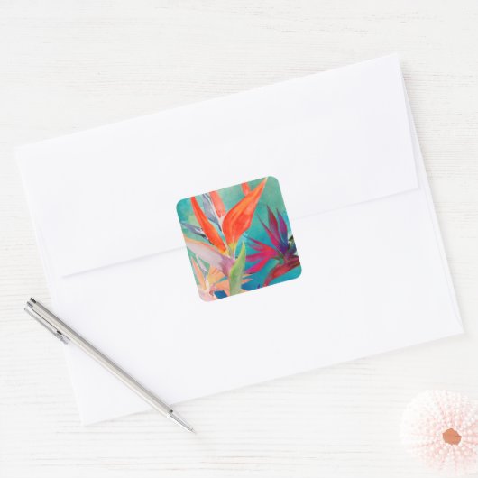 Vivid Birds of Paradise Vierkante Sticker (Envelop)