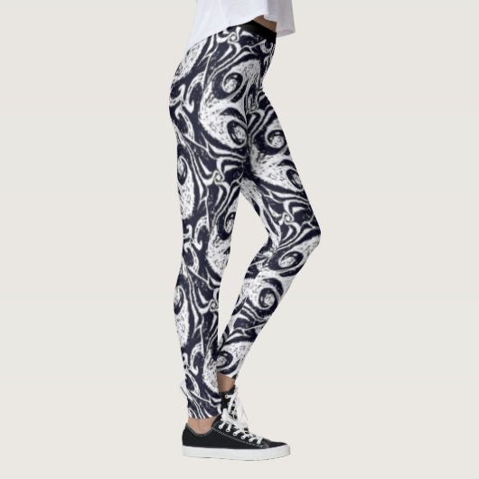Vivid Black & White Abstracte Yoga Pants Leggings (Rechts)