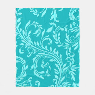 Vivid blauwgroen aqua floral swirl damask fleece d