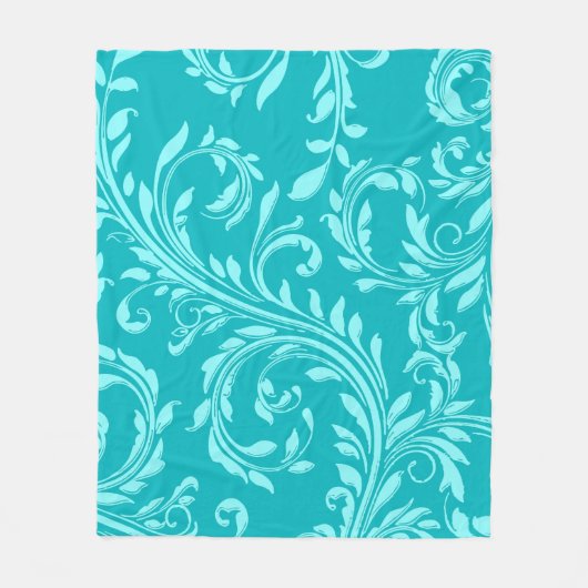 Vivid blauwgroen aqua floral swirl damask fleece d (Voorkant)