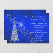 Vivid Blue Christmas Tree Party Uitnodiging (Voorkant / Achterkant)
