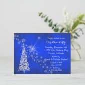 Vivid Blue Christmas Tree Party Uitnodiging (Staand voorkant)