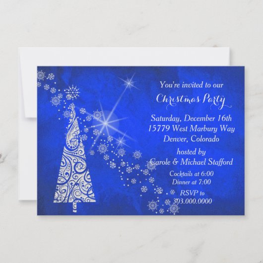Vivid Blue Christmas Tree Party Uitnodiging (Voorkant)
