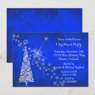 Vivid Blue Christmas Tree Party Uitnodiging